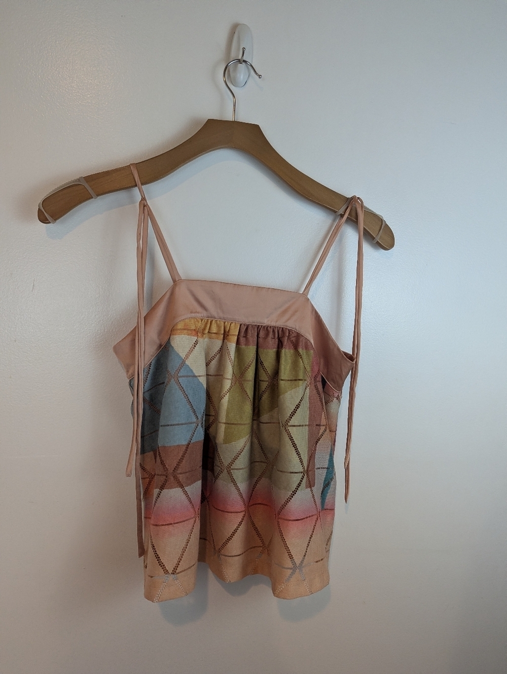 Anthropologie Eri & Ali Pale Pink Open Weave Short Sleeve Swing Top, Sz Sm